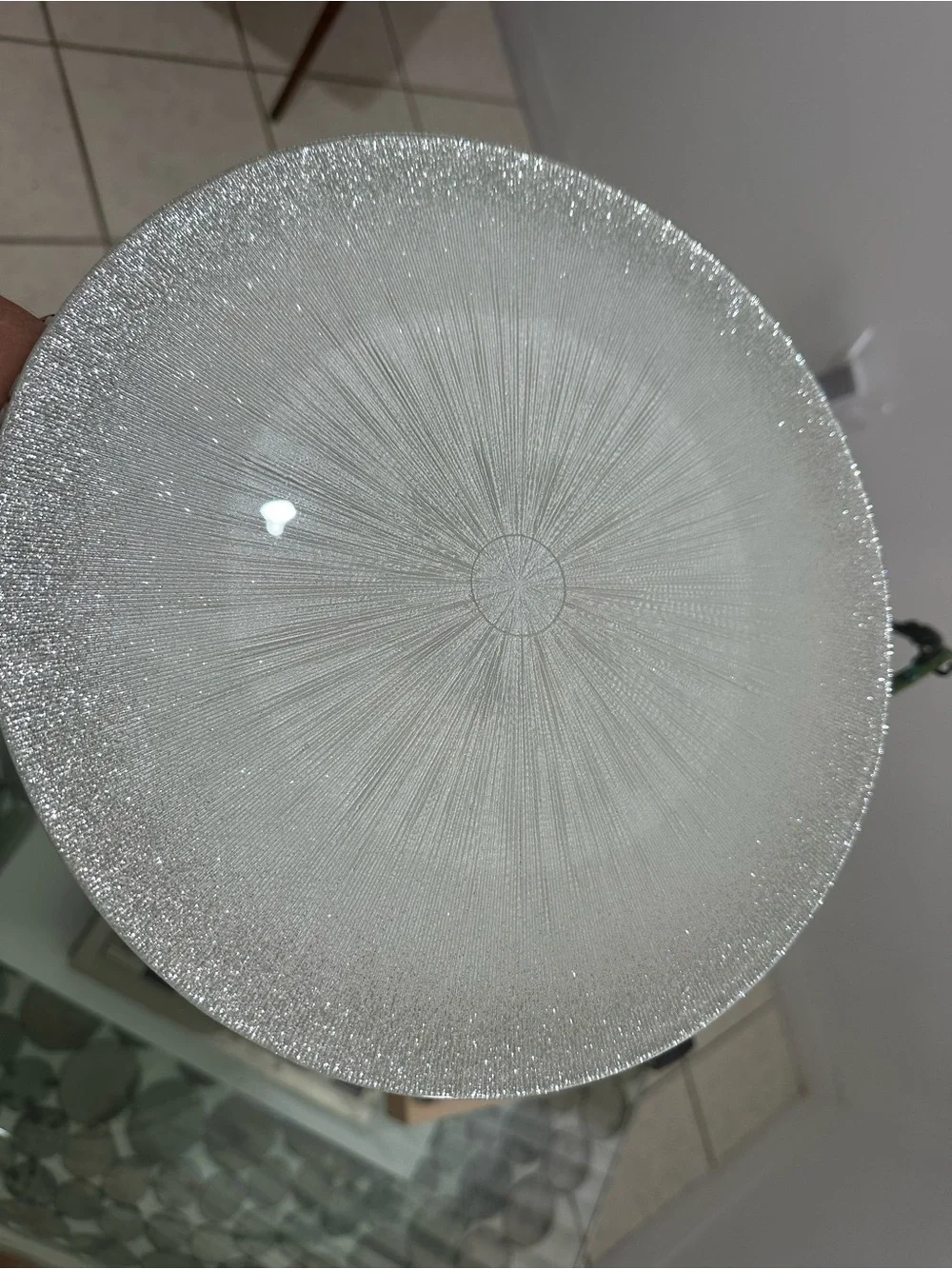 ELEGANT TRANSLUCENT WITH SILVER SPARKLES CRYSTAL, LUXURY DECORATION OF 11”